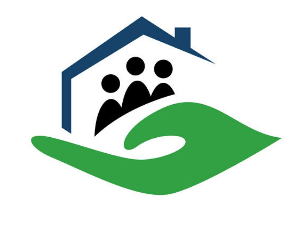 hand with a house and people inside the house icon