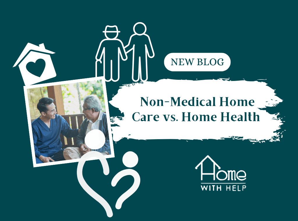 Home With Help Blog Graphic Featuring a Caregiver and Elderly Man